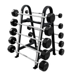 Troy (20-110 lb) 12-Sided Rubber Barbells & Rack