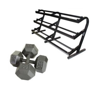 Troy 5-100 lb Cast Iron Hex Dumbbells & Rack