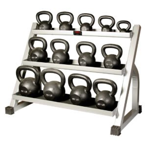 York (5-80 lb) Cast Iron Kettlebell Set & Rack